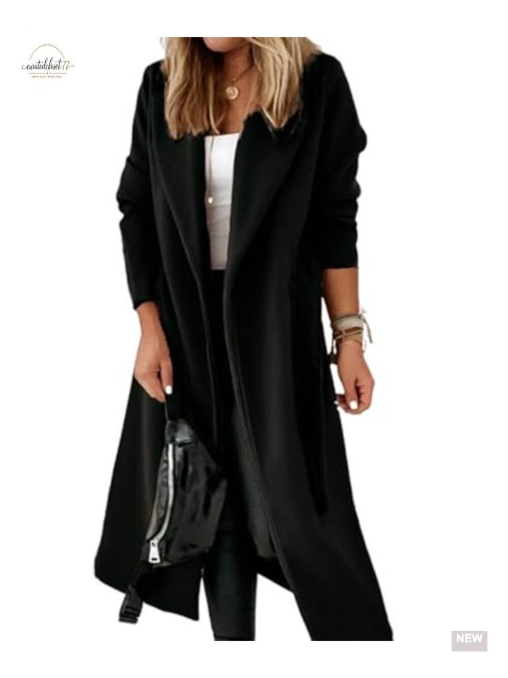Wool Blend Maxi Trench Coat Open Front Belted Notch Lapel Long Overcoat